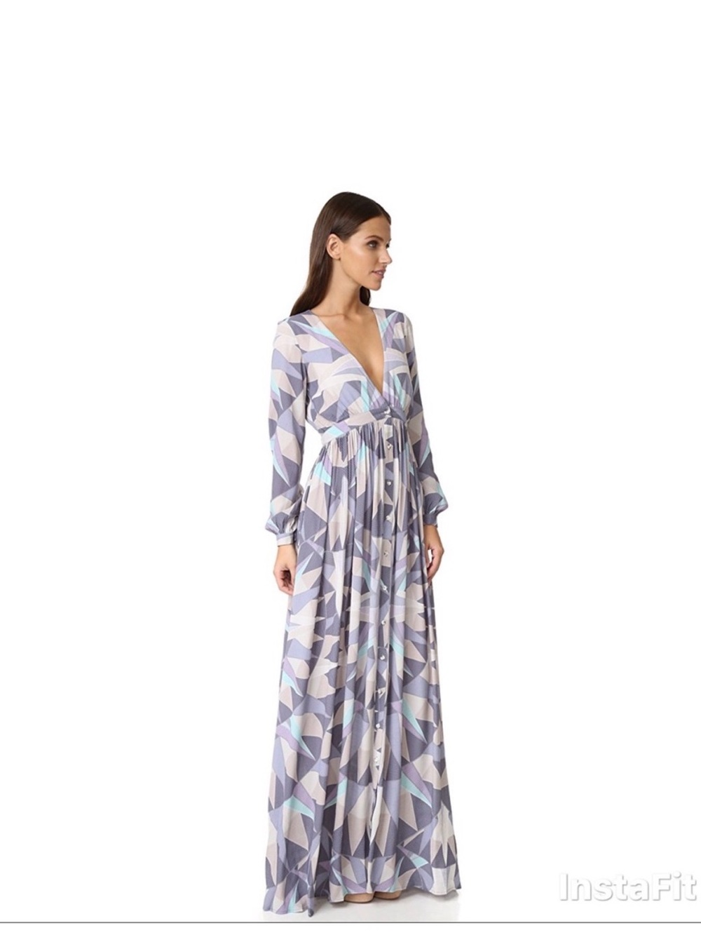 Mara Hoffman Geometric Print Maxi Dress in Gray, Cream, Teal